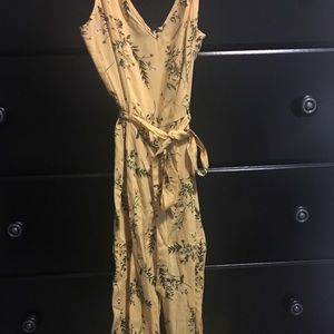 Forever 21 yellow floral v neck tie waist jumpsuit